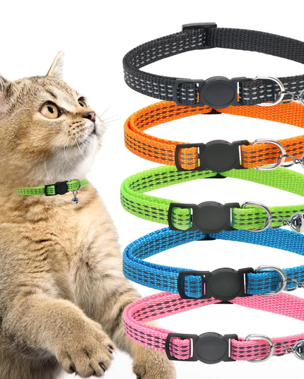 Pasking 10-Pack Reflective Cat Collars with Bells – Breakaway, Adjustable 8"-13", Colorful Collars for Kittens & Cats