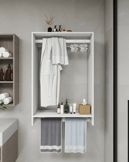 Modular Wooden Closet Organizer System with 2 Hanging Rods and Wall-Mounted Shelves – White Walk-In Closet Storage for Bedroom or Living Room, 31.49"W × 16.04"D × 47.24"H