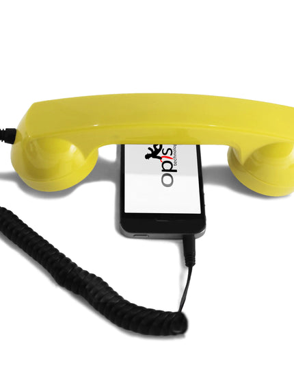 60s Micro Retro Phone Handset – Vintage Mobile Receiver with AUX for Cell Phones (Yellow)