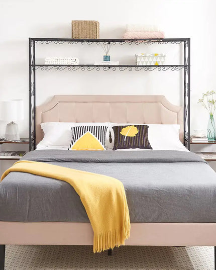 Queen Size Metal Storage Headboard,with Charging Stations,2 Nightstands And Storage Shelves,for Bedroom