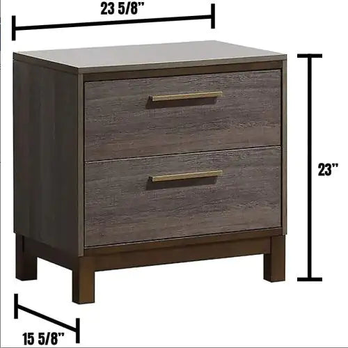 Antique Gray Contemporary Nightstand – Brass Pulls & Metal Glides, Two-Tone Design