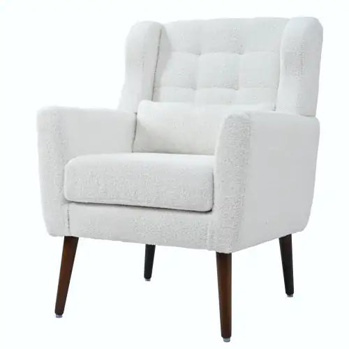 Contemporary Teddy Fabric Lounge Chair โ White Upholstered Armchair for Bedroom or Living Room