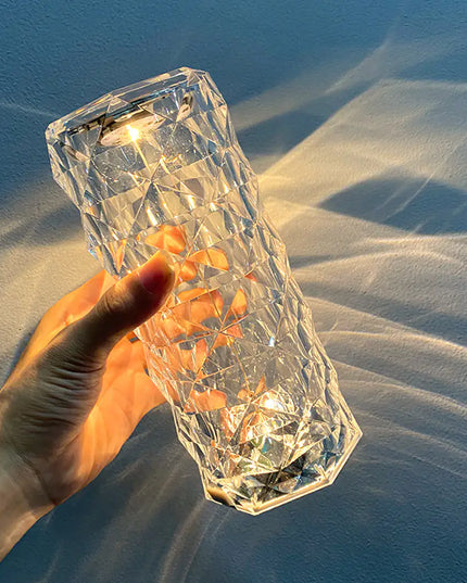 Nordic USB Crystal Table Lamp with Touch Dimming – Rose Diamond Night Light & Atmosphere Projector