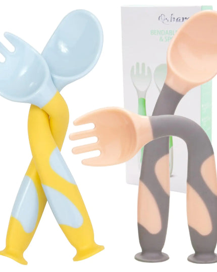 Baby Feeding Utensils – Bendable Spoons & Forks with Travel Case for Toddler Self-Feeding and Training