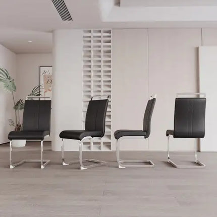 Set of 2 Modern Faux Leather Dining Chairs – High Back Upholstered Side Chairs with C-Shaped Metal Legs for Dining Room, Kitchen, or Office