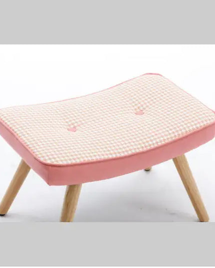 Wooden Stepping Stool – Pink Linen with Non-Slip Cushion