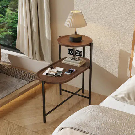 Walnut Brown Colored Coffee Table with Metal Legs, Small, 2nd Lower Shelf