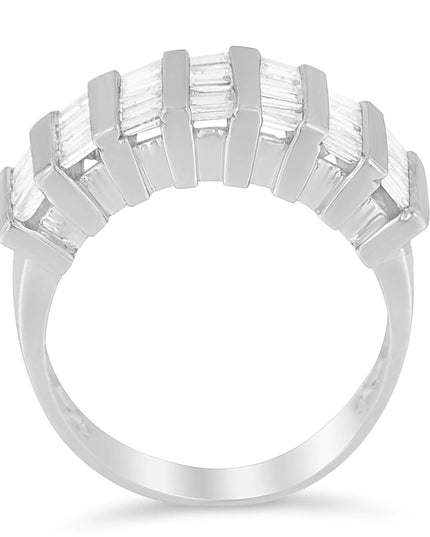 .925 Sterling Silver 1.0 Cttw Baguette Cut Diamond Vertical Channel Fluted Multi-Row Unisex Fashion Wedding Ring (H-I Color, I1-I2 Clarity)