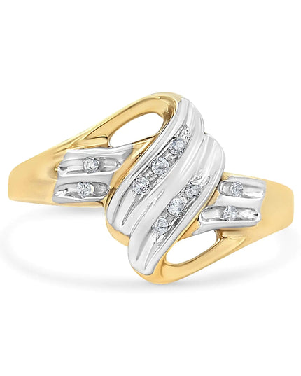 10K Yellow and White Gold 1/15 Cttw Round-Cut Diamond Bypass Ring (I2 Color, I-J Clarity)