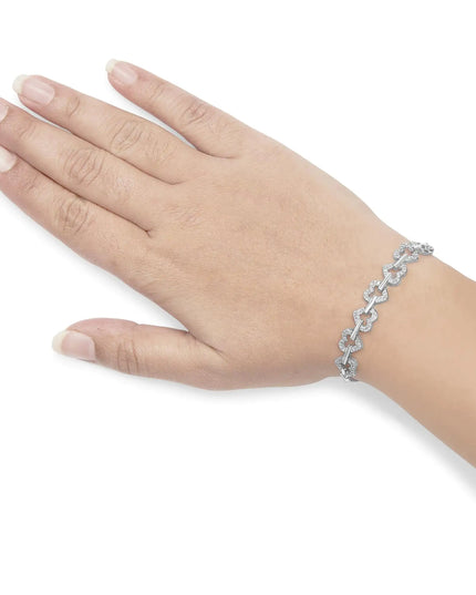 .925 Sterling Silver 1/2 Cttw Diamond Alternating Heart Link Adjustable Bolo Bracelet (I-J Color, I3 Clarity) - 4" to 10" Inches