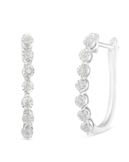 .925 Sterling Silver 1/2 cttw Miracle-Set Diamond 7 Stone Hoop Earrings (I-J Color, I3 Clarity)