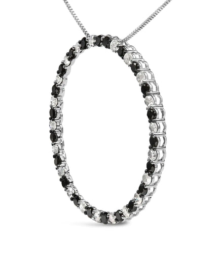 .925 Sterling Silver 3.0 Cttw Alternating Black and White Diamond Open Hoop Circle Pendant Necklace (H-I Color, I3 Clarity) - 18" Inches