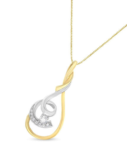 Espira 10K Two-Tone Yellow & White 1/6 Cttw Brilliant-Cut Diamond Layered Spiral 18" Pendant Necklace (H-I Color, I2-I3 Clarity)