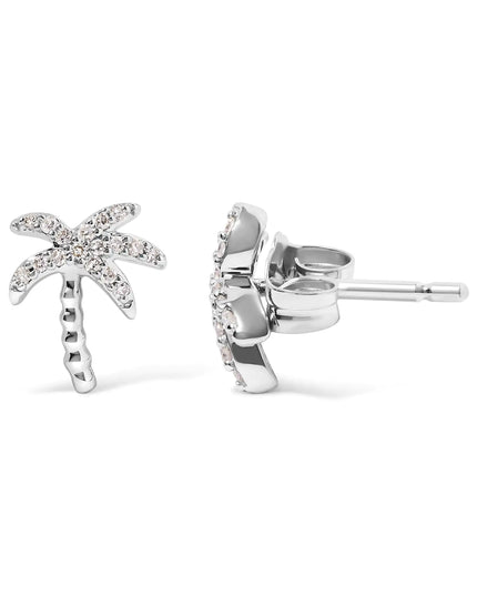 10K White Gold 1/10 Cttw Diamond  Encrusted Palm Tree Stud Earrings (H-I Color, I1-I2 Clarity)