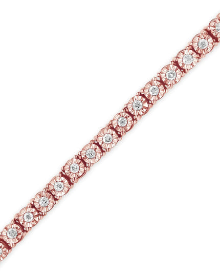 .925 Sterling Silver 1.0 Cttw Miracle-Set Diamond Round Faceted Bezel Tennis Bracelet (I-J Color, I3 Clarity)
