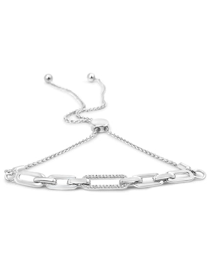 .925 Sterling Silver 1/10 Cttw Diamond Paperclip Link Adjustable Bolo Bracelet (I-J Color, I2-I3 Clarity)