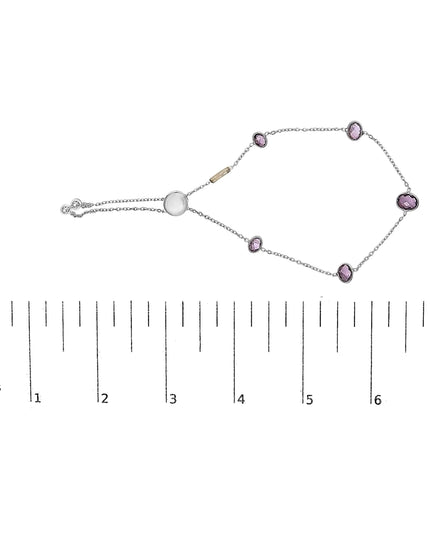 .925 Sterling Silver Bezel Set Purple Amethyst 5 Station Adjustable Bolo Bracelet