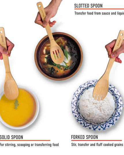 Bamboo Cooking Spoons 7-pack For Nonstick Cookware