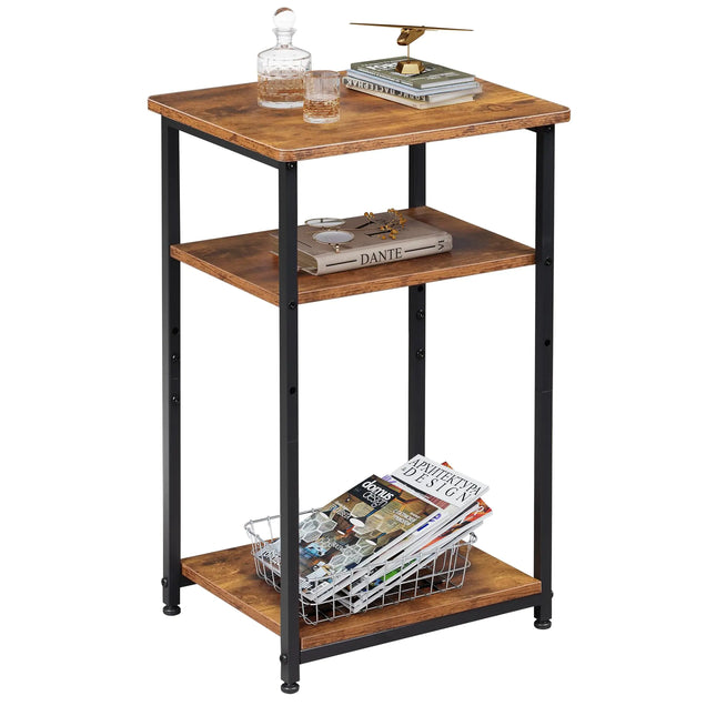 WLIVE Rustic Brown 3-Tier Narrow Side Table for Living Room and Bedroom