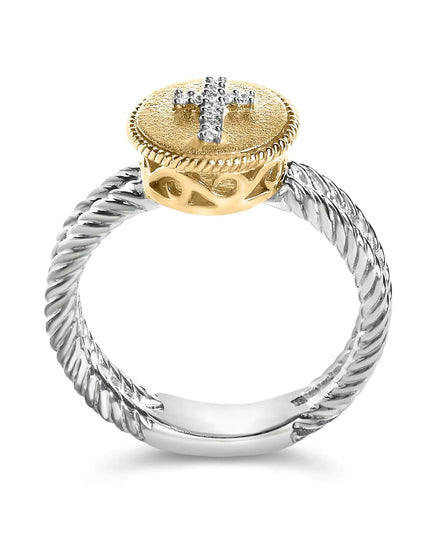 18K Yellow Gold Plated .925 Sterling Silver Diamond Cross Ring with Satin Finish (I-J Color, SI1-SI2 Clarity)