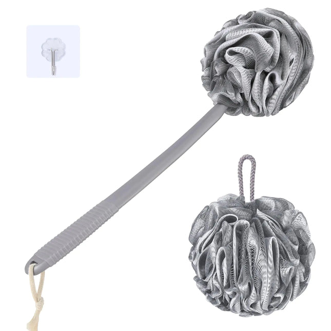 Loofah Back Scrubber with 17" Handle – Soft Mesh Shower Sponge, Gray