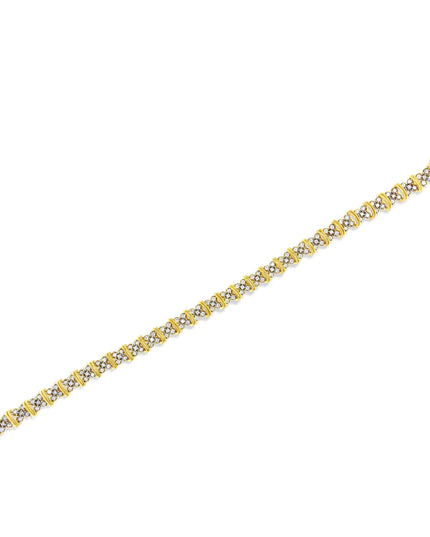10K Yellow Gold Plated .925 Sterling Silver 2.0 Cttw Round Diamond Cluster "X" Shaped Link Bracelet (H-I Color, I3 Clarity) - 7"