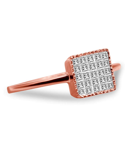 10K Rose Gold 1/3 Cttw Invisible Set Princess Cut Diamond Composite Square Shape Ring for Women (H-I color, I1-I2 clarity)