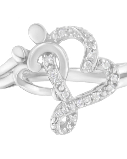 .925 Sterling Silver Diamond Heart and Music Note Ring (1/10 Cttw, H-I Color, I3 Clarity)