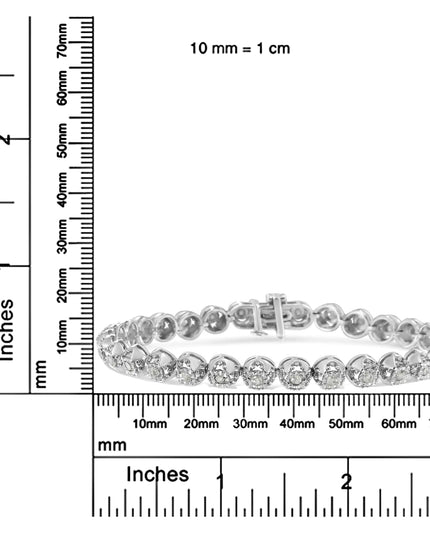 .925 Sterling Silver 1.0 Cttw Diamond Miracle-Plate Open Quatrefoil Flower Circle-Link 7" Tennis Bracelet (I-J color, I3 clarity)
