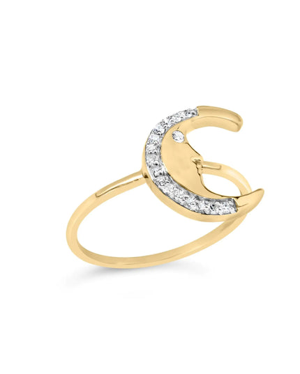 10K Yellow Gold 1/10 Cttw Diamond Crescent Moon Ring (I-J Color, I1-I2 Clarity)