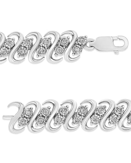 .925 Sterling 1/2 Cttw Diamond Double Row S-Link Bracelet (I-J Color, I2-I3 Clarity) - 7.25" Inches