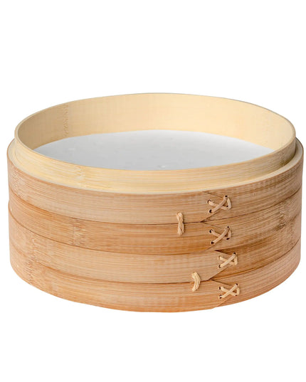 Bamboo Steamer 2-tier 10 Inch With Chopsticks, Tongs, 50 Liners