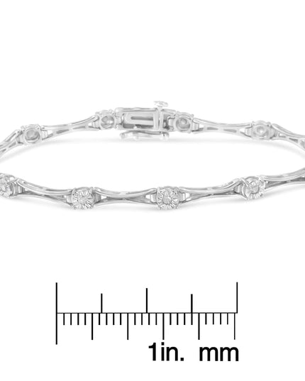 .925 Sterling Silver 1/4 Cttw Diamond Miracle-Set Flared-Bar 7" Link-Style Tennis Bracelet (I-J Color, I3 Clarity)