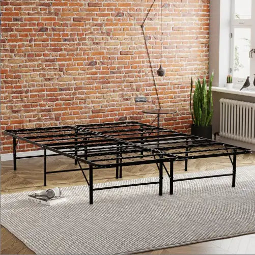 Metal Bed Frame – Queen Size Mattress Foundation, Heavy-Duty Platform Base, Black