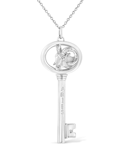 .925 Sterling Silver Diamond Accent Zodiac Key 18" Pendant Necklace (K-L Color, I1-I2 Clarity)