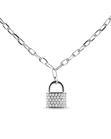 .925 Sterling Silver 1/4 Cttw Diamond Lock Pendant Necklace with Paperclip Chain (H-I Color, SI2-I1 Clarity)