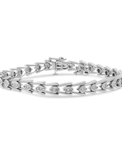.925 Sterling Silver Diamond Miracle-Set Double Swoosh Milgrain Style Tennis Bracelet (1/2 cttw, I-J Color, I3 Clarity) - Size 7.75"