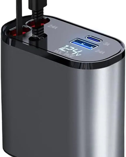 Retractable Car Charger, 4 in 1 Fast Car Phone Charger 66W, Retractable Cables and USB Car Charger,Compatible with iPhone 15/14/13/12/11,Galaxy,Pixel