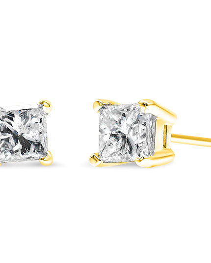 14K Yellow Gold 1/5 Cttw Princess-Cut Square Near Colorless Diamond Classic 4-Prong Solitaire Stud Earrings (I-J Color, I2-I3 Clarity)