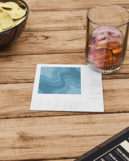 Sky Blue Wavey White Coined Napkins, 4.8" x 4.8"