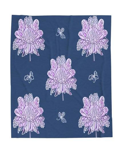 Purple White Floral Butterflies Velveteen Plush Blanket, 50" x 60"