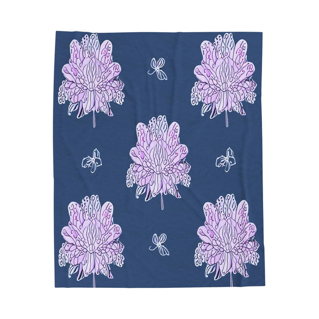 Purple White Floral Butterflies Velveteen Plush Blanket, 50" x 60"