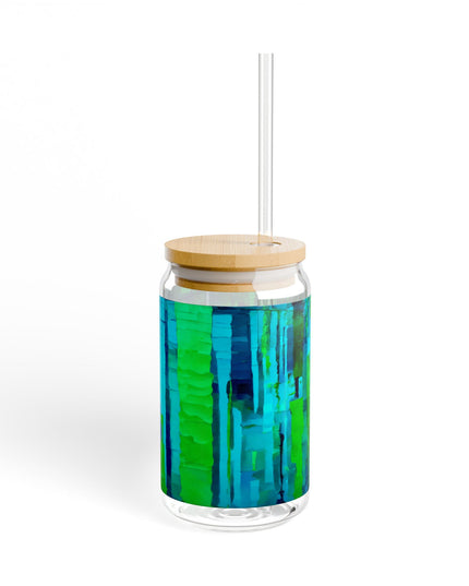 Striped Blue Green Glass, 16oz