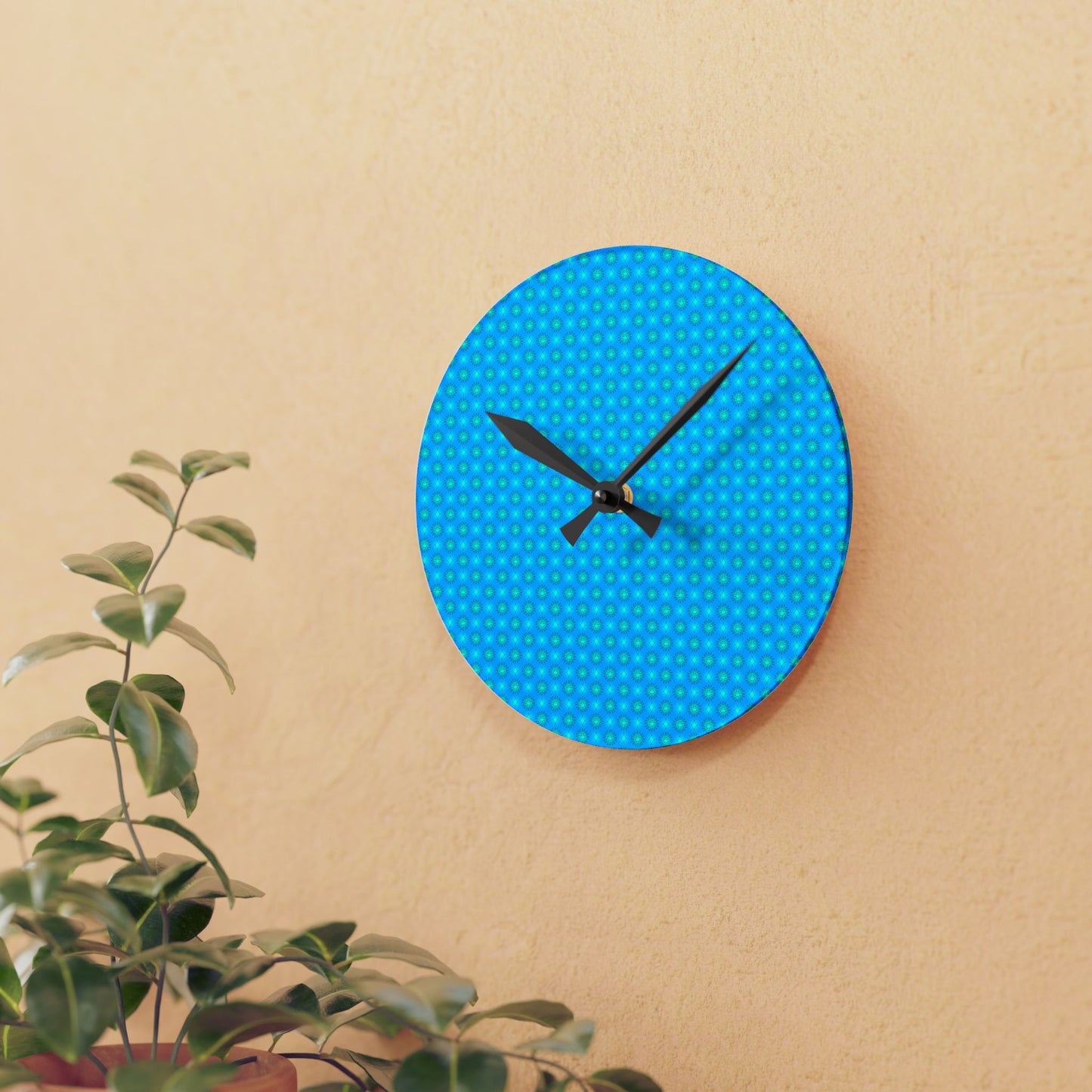 Blue Green Star-crossed Bodies Acrylic Round Wall Clock, 8" x 8"