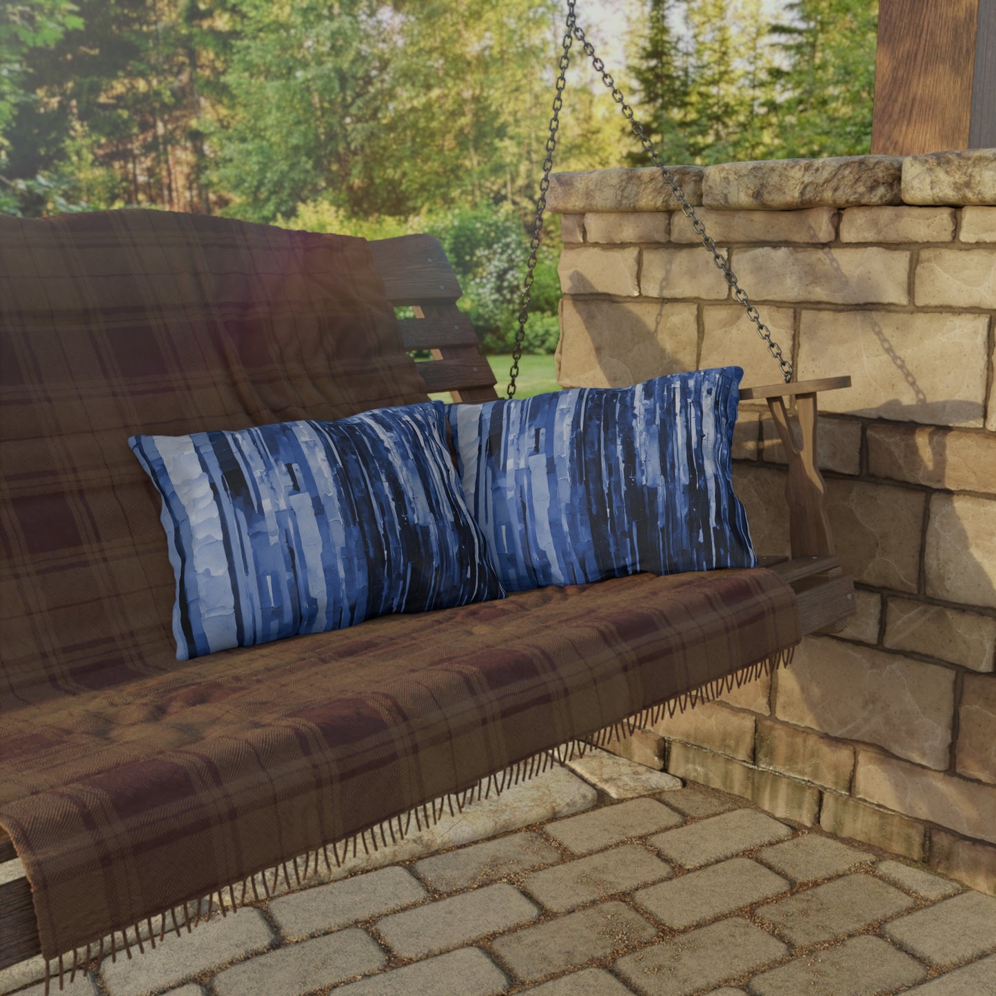 Striped Deep Blue 20" x 14" Outdoor Pillow