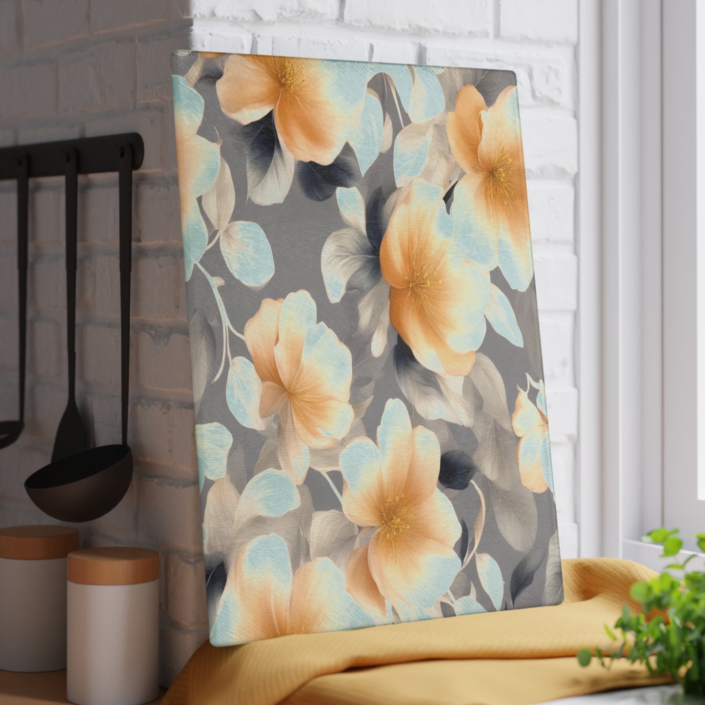 Soft Blossom Floral Bunch Glass Cutting Board, 11" x 15"