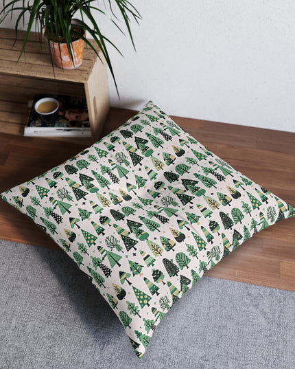 Mini Vintage Green Trees Tufted Floor Pillow, Square, 30' x 30'