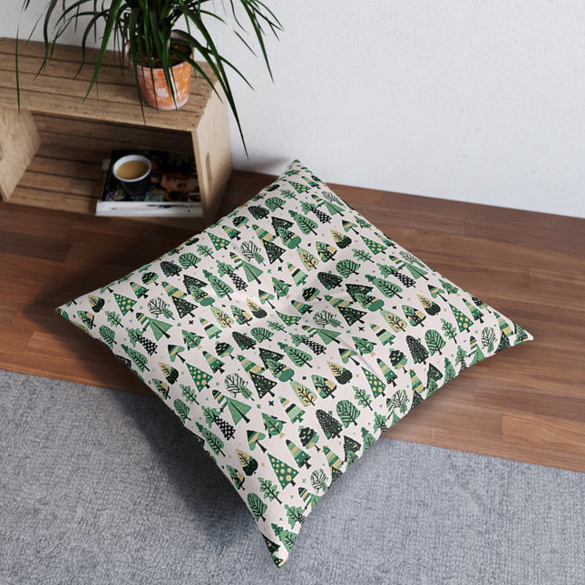 Mini Vintage Green Trees Tufted Floor Pillow, Square, 30' x 30'