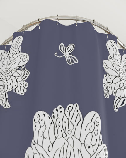 White Floral Butterflies Shower Curtain, 71" x 74"