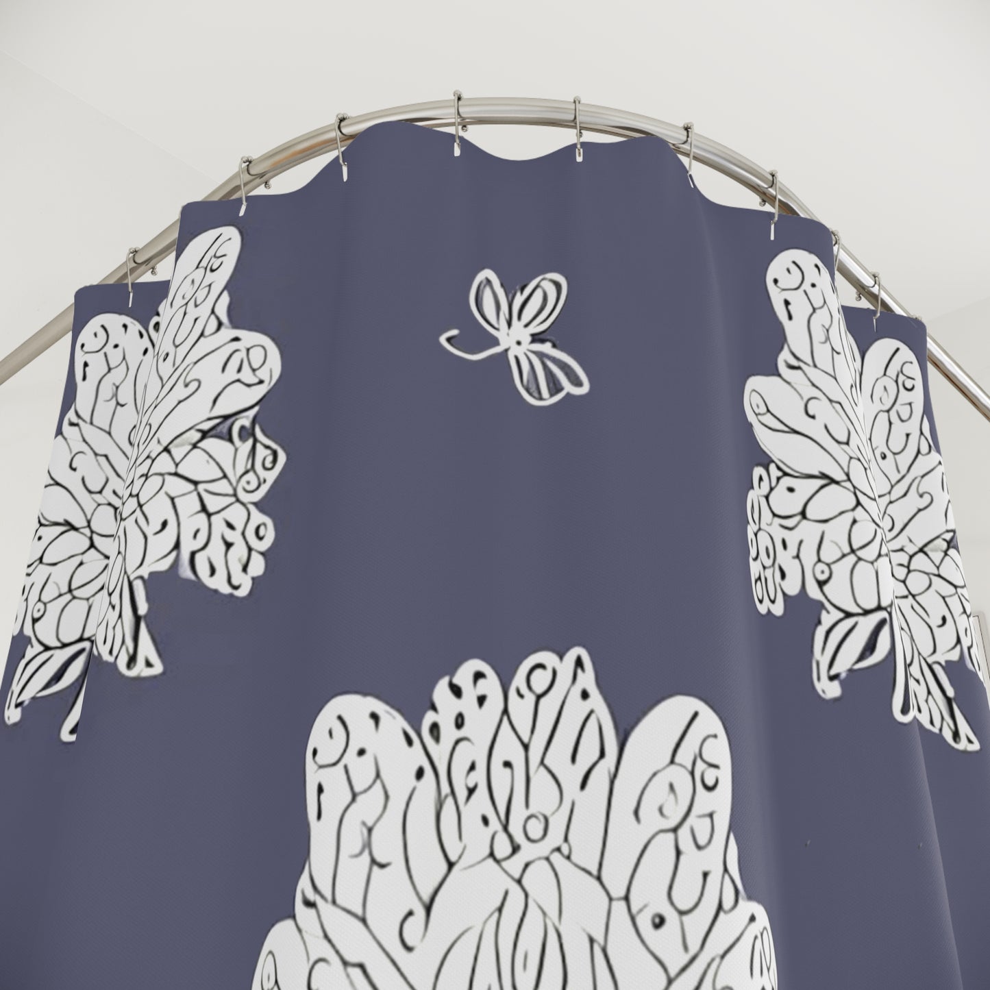 White Floral Butterflies Shower Curtain, 71" x 74"